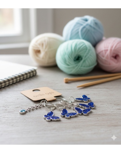 Handmade Blue Butterfly Awareness Stitch Markers Supporting &amp; Spreading Awareness Chronic Rare Disease