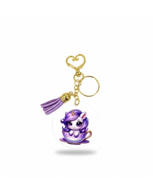 Handmade Purple Teacup Unicorn w/ Purple Tassel Awareness Keychain Chronic &amp; Invisible Illness Support