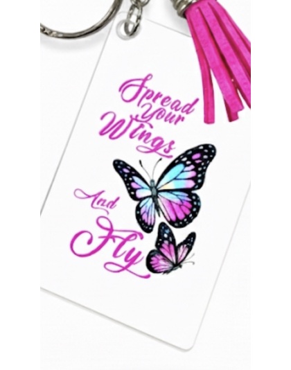 Handmade Fly Pink Tassel Butterfly Awareness Keychain Chronic &amp; Invisible Illness Support
