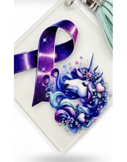 Handmade Unicorn Purple Ribbon Awareness Keychain Chronic &amp; Invisible Illness Support