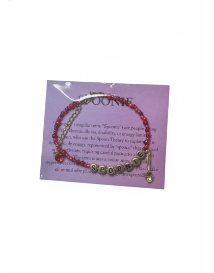Red Spoonie Bracelet with Spoon Charm – Chronic Illness &amp; Rare and Invisible Disabilities Awareness Jewelry