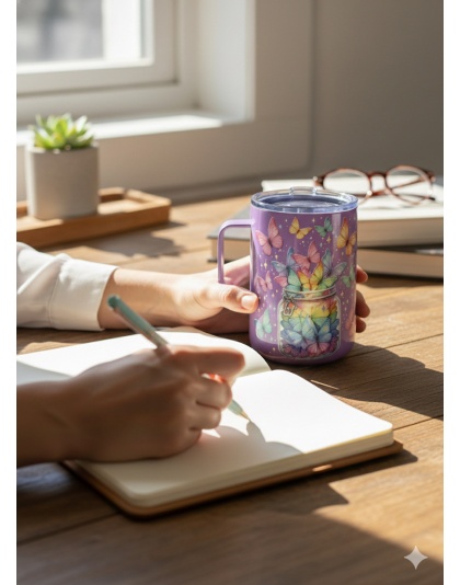 Grow Positive Thoughts Multicolored Butterflies Purple Travel Mug Rare, Chronic &amp; Grow Positive Thoughts Unicorn Invisible Illness Awareness and Support