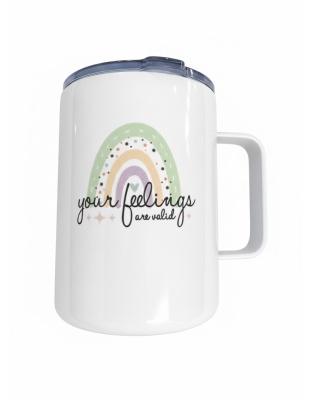 Your Feelings Are Valid White Travel Mug Rare, Chronic &amp; Grow Positive Thoughts Unicorn Invisible Illness Awareness and Support