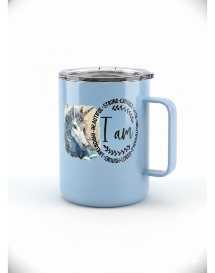 I Am... Enough, Important, Beautiful...Blue Travel Mug Rare, Chronic &amp; Grow Positive Thoughts Unicorn Invisible Illness Awareness and Support