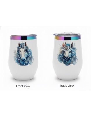 Blue Teal Unicorns White Travel Cup w/ Iridescent Rim Rare, Chronic &amp; Grow Positive Thoughts Unicorn Invisible Illness Awareness and Support
