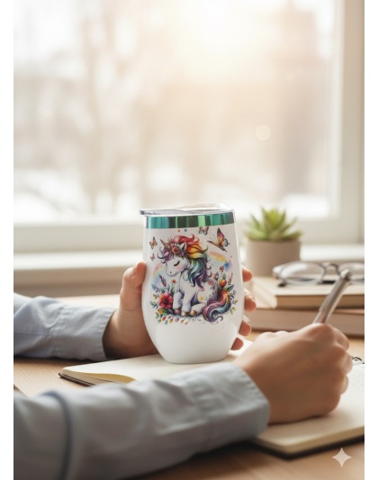 Rainbow Unicorn Spread Awareness White Travel Cup w/ Iridescent Rim Hope Strength Fighter Rare, Chronic &amp; Grow Positive Thoughts Unicorn Invisible Illness Awareness and Support
