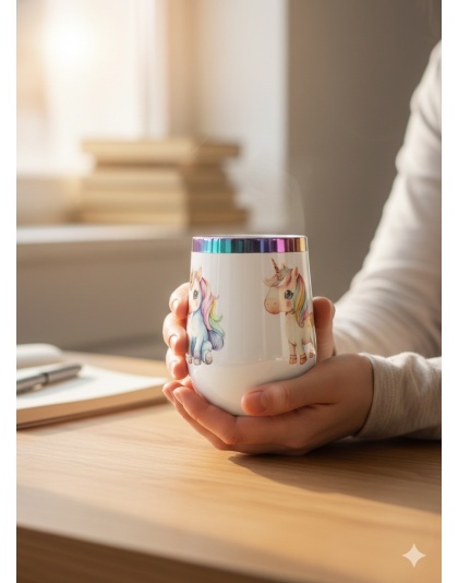 3 Unicorns Support Community White Travel Cup w/ Iridescent Rim Rare, Chronic &amp; Grow Positive Thoughts Unicorn Invisible Illness Awareness and Support