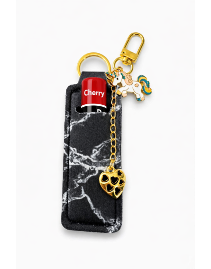 Black Lip Balm Holder Keychain Sleeve Rare, Chronic &amp; Invisible Illness Support &amp; Awareness