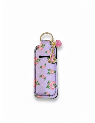 Purple Floral Lip Balm Holder Keychain Sleeve Rare, Chronic &amp; Invisible Illness Support &amp; Awareness