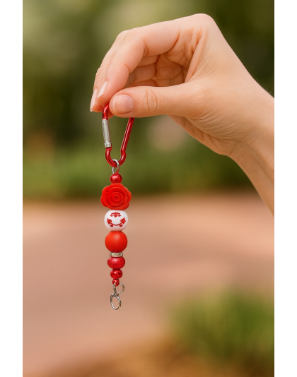 Handmade Red Rose Beaded Keychain Supporting Invisible Illness Awareness