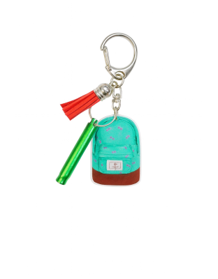 2D Acrylic Teal Backpack Keychain w/Green Safety Whistle Red Tassel Chronic Rare Invisible Illness