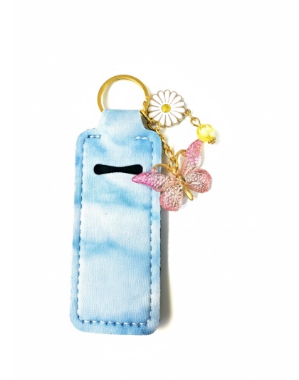 Blue Tie-Dye Lip Balm Holder Keychain Sleeve Rare, Chronic &amp; Invisible Illness Support &amp; Awareness