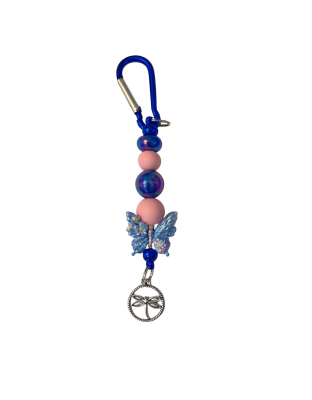 Handmade Pink &amp; Blue Butterfly Beaded Keychain W/ Sloth Charm Supporting Invisible Illness Awareness