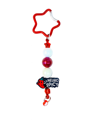 Handmade Red Neuro Divergent Beaded Keychain W/ Sloth Charm Supporting Invisible Illness Awareness