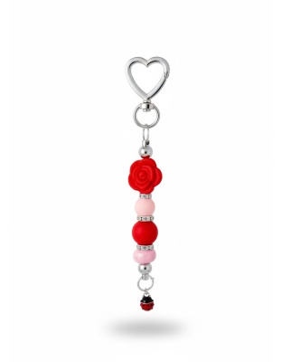 Handmade Red Rose Beaded Keychain Supporting Invisible Illness Awareness