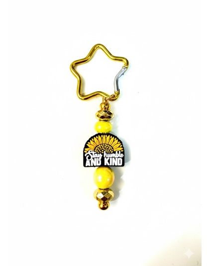 Handmade Yellow Stay Humble &amp; Kind Beaded Keychain W/ Sloth Charm Supporting Invisible Illness Awareness