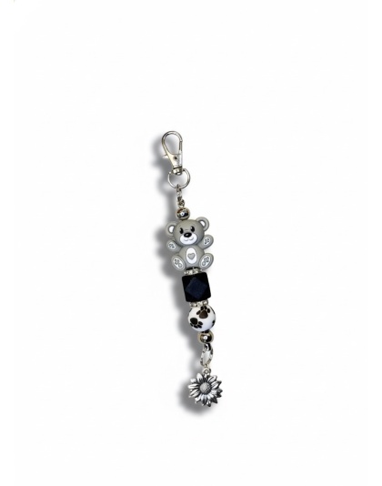 Handmade Gray Bear Beaded Keychain Supporting Invisible Illness Awareness