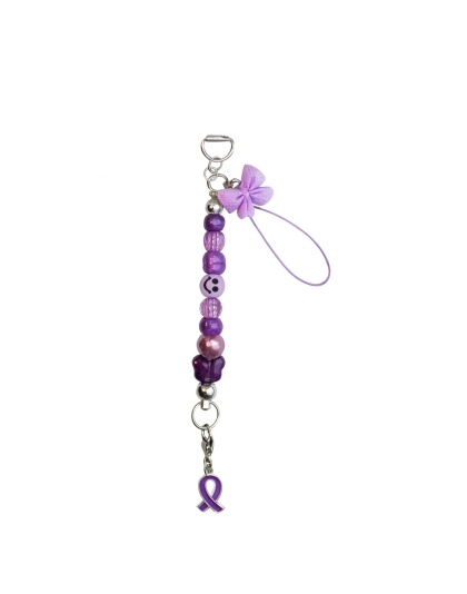 Handmade Purple Beaded Phone Bag Zipper Accessory Chronic Rare Invisible Illness Support &amp; Awareness