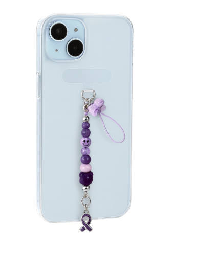 Handmade Purple Beaded Phone Bag Zipper Accessory Chronic Rare Invisible Illness Support &amp; Awareness