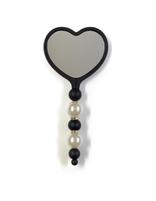 Handmade Black White Beaded Heart Mirror Cute Vanity &amp; Makeup Mirror Support Chronic Rare &amp; Invisible Illness Awareness Self Care