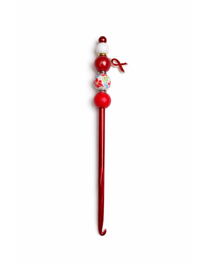 Handmade Red Tropical Flower Crochet Hook For Crafter Support Chronic, Rare &amp; Invisible Illness Awareness