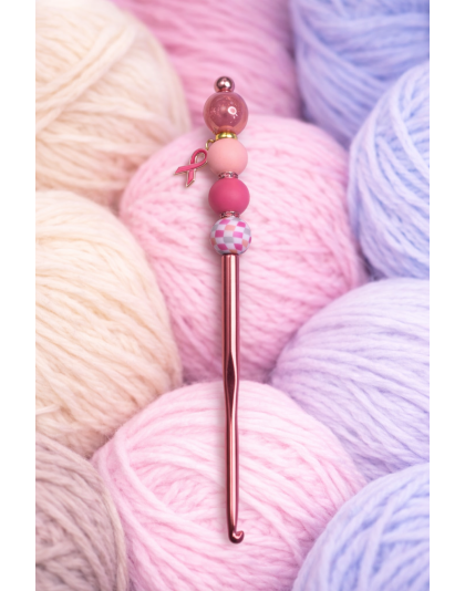 Handmade Pink Checkered Crochet Hook For Crafter Support Chronic, Rare &amp; Invisible Illness Awareness