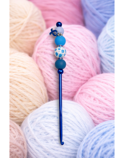 Handmade Blue Flower Crochet Hook For Crafter Support Chronic, Rare &amp; Invisible Illness Awareness