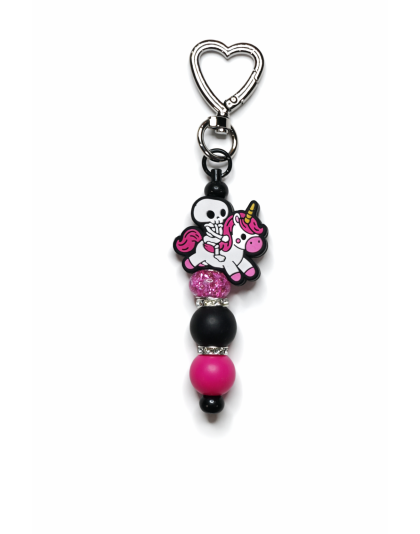 Handmade Black Pink Skeleton Beaded Keychain Supporting Invisible Illness Awareness