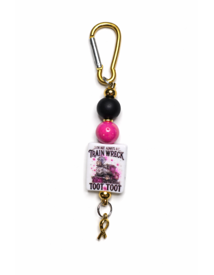 Handmade Pink Black Train Wreck Keychain Supporting Invisible Illness Awareness