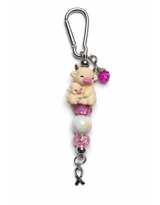 Handmade Pink Cow &amp; Calf Keychain Charm Supporting Invisible Illness Awareness