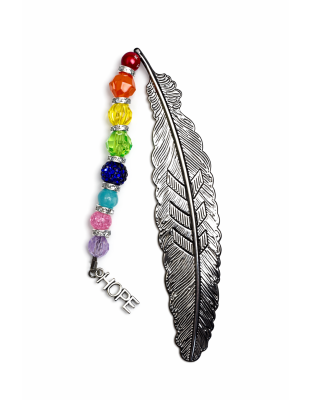 Handmade Dark Gray Feather Bookmark With Rainbow Beads Supporting Rare Invisible &amp; Chronic Illness Awareness