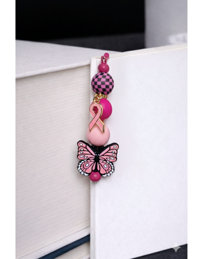 Handmade Pink Feather Metal Bookmark With Pink Ribbon &amp; Butterfly Bead Supporting Rare Invisible &amp; Chronic Illness Awareness