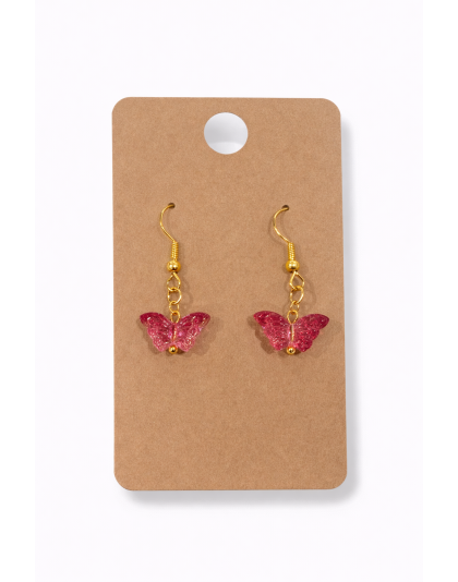 Pink With Gold Glitter Butterfly Dangling Gold Color Earrings Supporting Awareness for Chronic Rare and Invisible Illnesses
