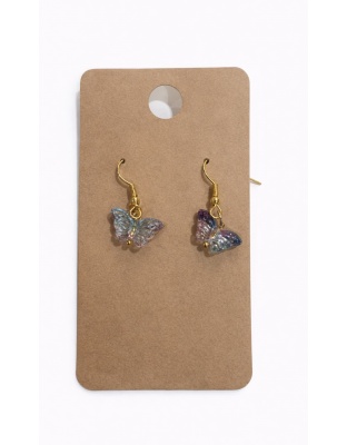 Purple &amp; Blue Glitter Butterfly Dangling Gold Color Earrings Supporting Awareness for Chronic Rare and Invisible Illnesses