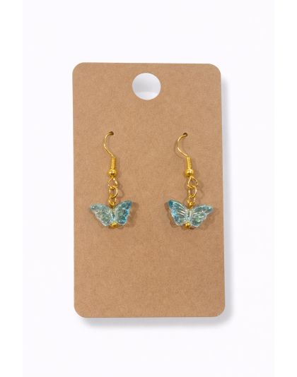 Iridescent Teal Butterfly Dangling Gold Color Earrings Supporting Awareness for Chronic Rare and Invisible Illnesses