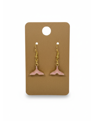 Pink Dolphin Tail Dangling Gold Color Earrings Supporting Awareness for Chronic Rare and Invisible Illnesses