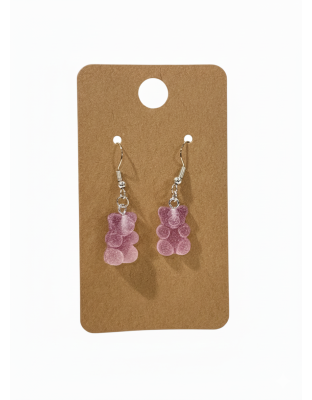 Frosted Gummy Bears Pink Purple Earrings Supporting Awareness for Chronic Rare and Invisible Illnesses