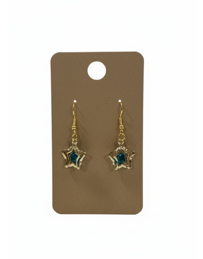Teal &amp; Gold Star Dangling Earrings Supporting Awareness for Chronic Rare and Invisible Illnesses