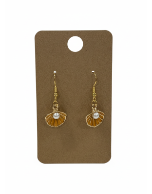 Orange Shell With White Pearl Dangling Earrings Supporting Awareness for Chronic Rare and Invisible Illnesses