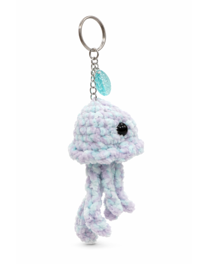 Handmade Blue &amp; Purple Octopus With Teal Shell Charm Crochet Plush Keychain Support Chronic, Rare &amp; Invisible Illness Awareness