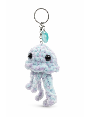 Handmade Blue &amp; Purple Octopus With Teal Shell Charm Crochet Plush Keychain Support Chronic, Rare &amp; Invisible Illness Awareness
