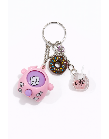 Pink Purple Rock Paper Scissors Fidget Toy With Brown &amp; Pink Donut and Coffee Adorable Charms Raise Awareness Support Rare Chronic &amp; Invisible Illness