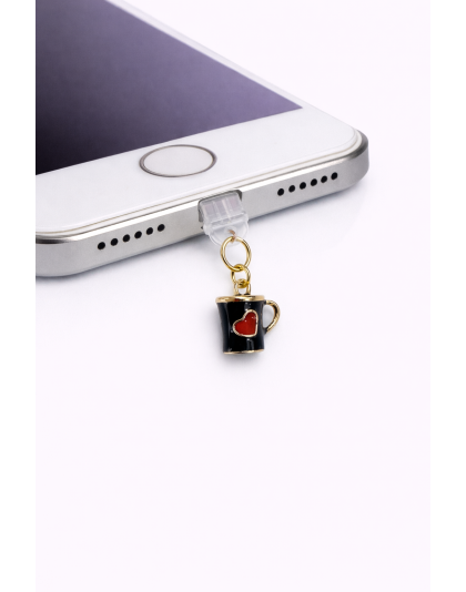Black Mug Red Heart Phone Charm Plug-In Accessory Chronic Rare Invisible Illness Awareness &amp; Support