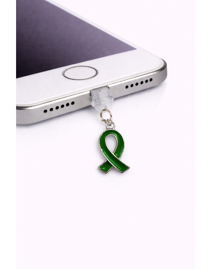 Green Ribbon Phone Charm Plug-In Accessory Chronic Rare Invisible Illness Awareness &amp; Support