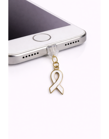 White Ribbon Phone Charm Plug-In Accessory Chronic Rare Invisible Illness Awareness &amp; Support