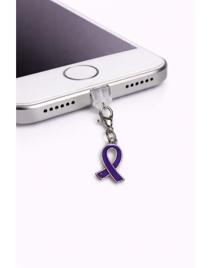 Purple Ribbon Phone Charm Plug-In Accessory Chronic Rare Invisible Illness Awareness &amp; Support