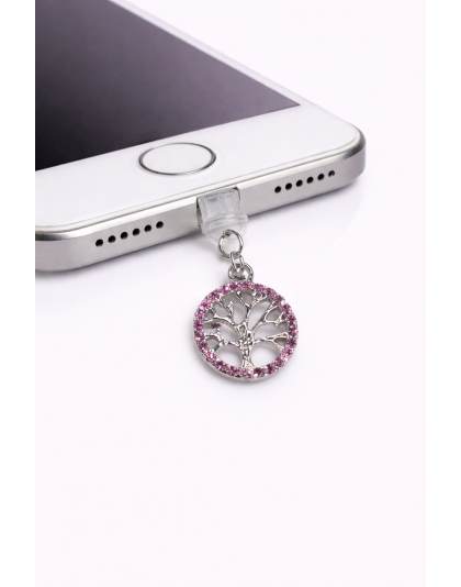 Pink &amp; Silver Stones Tree of Life Phone Charm Plug-In Accessory Chronic Rare Invisible Illness Awareness &amp; Support
