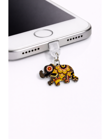 Yellow &amp; Brown Elephant Phone Charm Plug-In Accessory Chronic Rare Invisible Illness Awareness &amp; Support