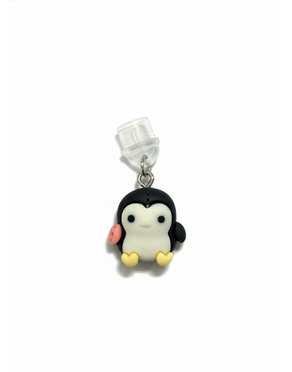 Black &amp; White Penguin Holding A Heart Phone Charm Plug-In Accessory Chronic Rare Invisible Illness Awareness &amp; Support