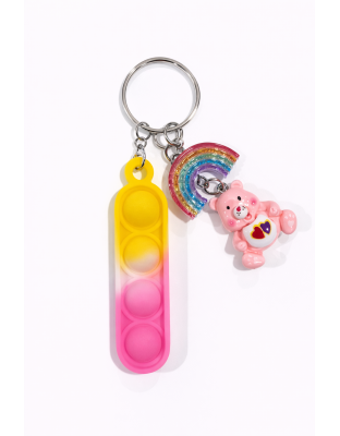 Yellow Pink Silicone Mini Pop Fidget With Pink Bear &amp;  Rainbow Keychain Sensory Toy Raise Awareness Support Rare Chronic &amp; Invisible Illness